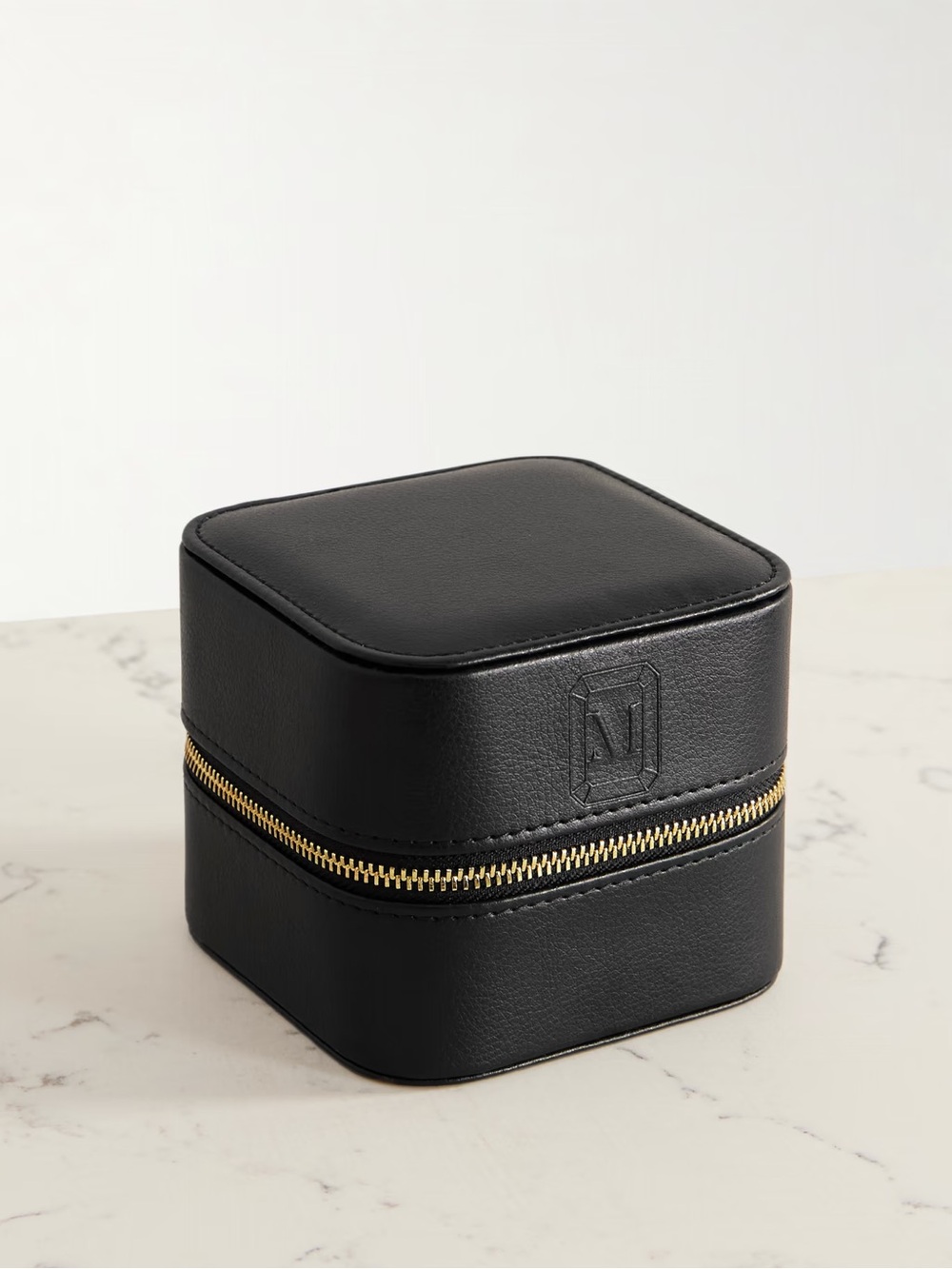 Mateo Vegan Leather Black Jewelry Case with Gold Zipper NIB